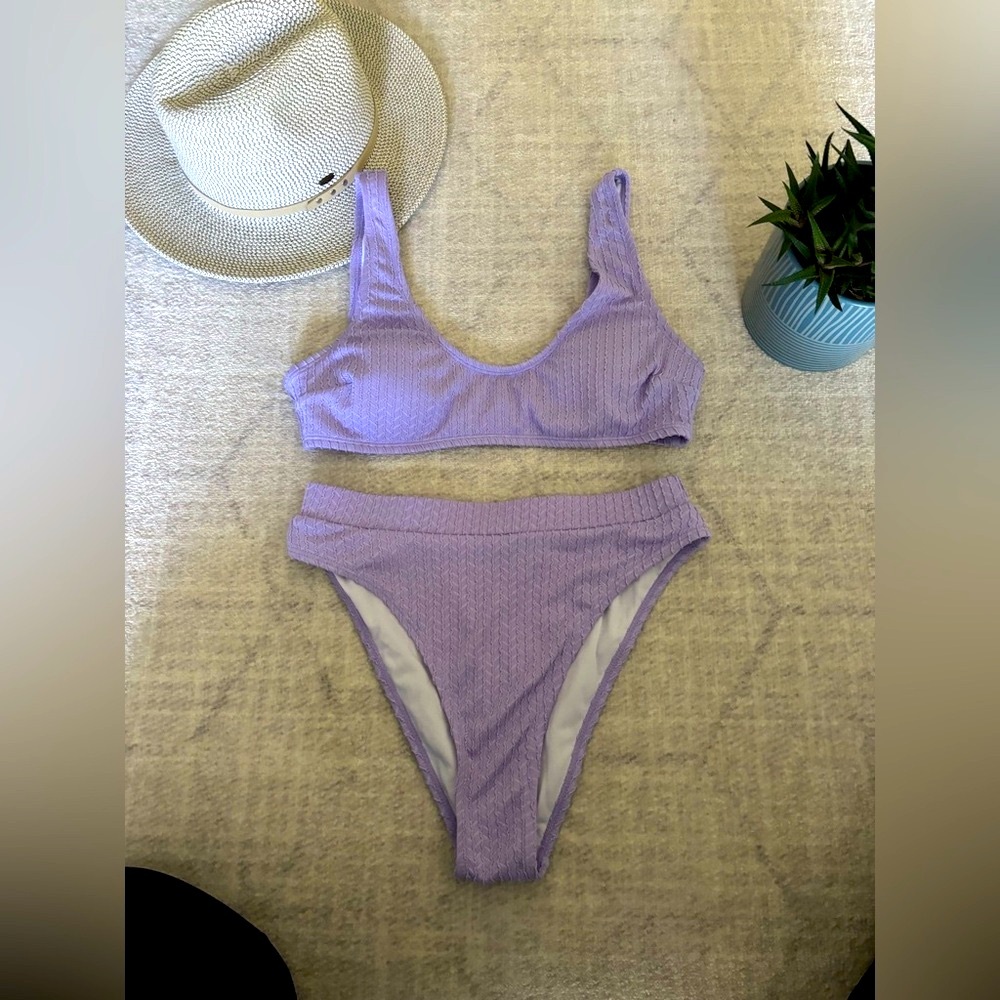 Cupshe Purple Ribbed Bikini Set - Picture 6 of 8